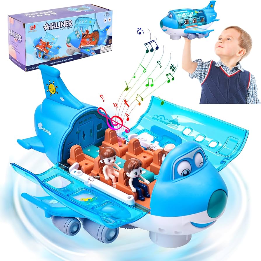 Airliner Toy Plane with Lights & Sound | 360° Rotating Airplane for Kids