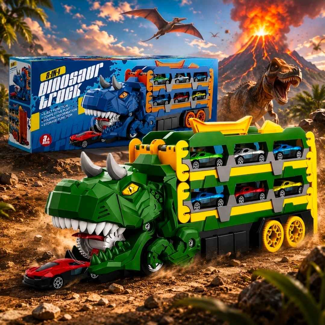 Dinosaur Truck Car Carrier Transporter with 8 Mini Cars