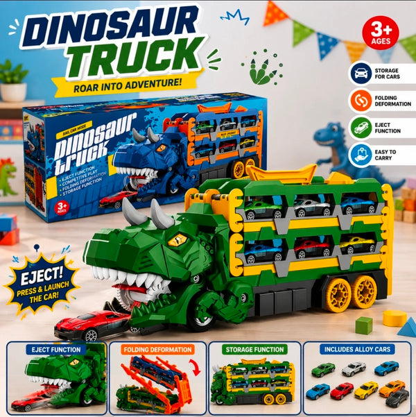 Dinosaur Truck Car Carrier Transporter with 8 Mini Cars