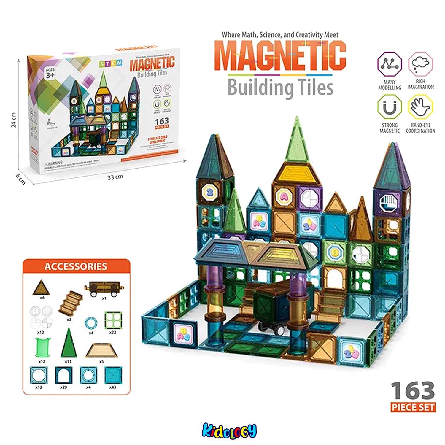 Magnetic Building Tiles 56 Pcs STEM Construction Set for Kids
