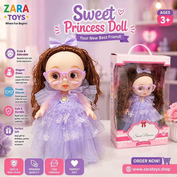 Cute Princess Doll with Glasses Fashion Dress Toy for Girls