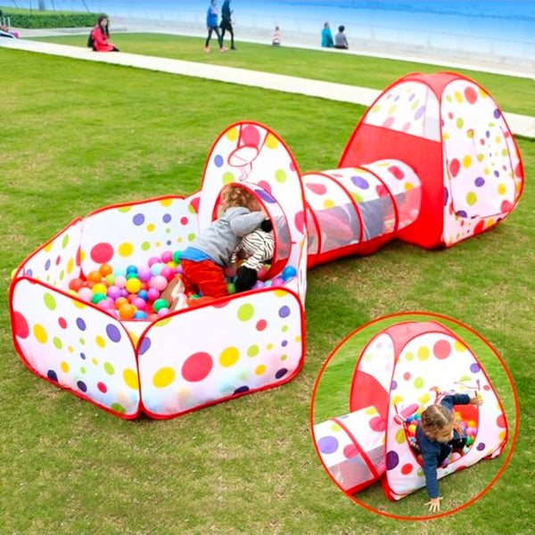 3-in-1 Kids Play Tent with Tunnel & Ball Pit