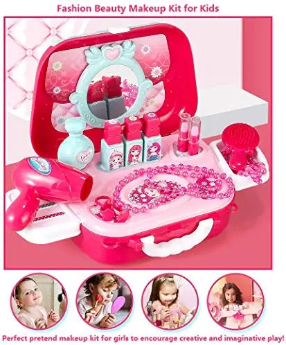 Fashion Beauty Makeup Vanity Play Set for Girls – 17 Pieces