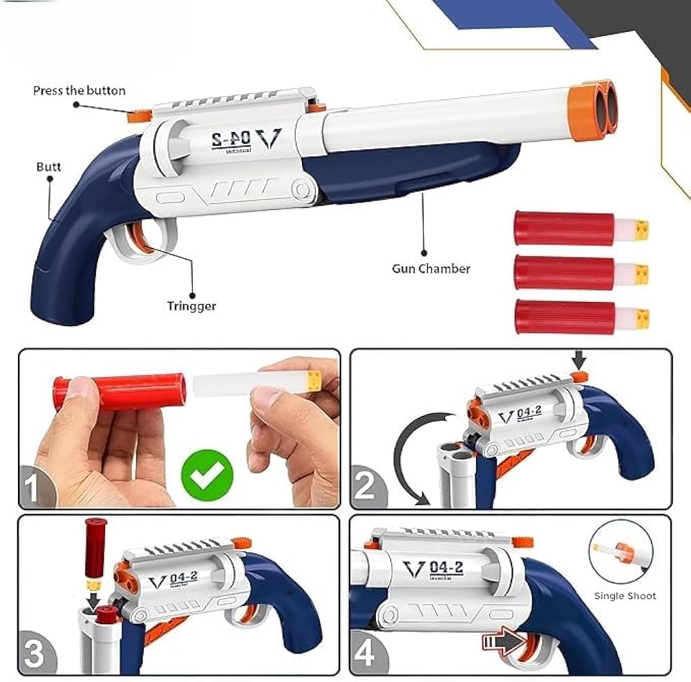 Double Barrel Soft Bullet Blaster Gun – Manual Foam Dart Toy Gun