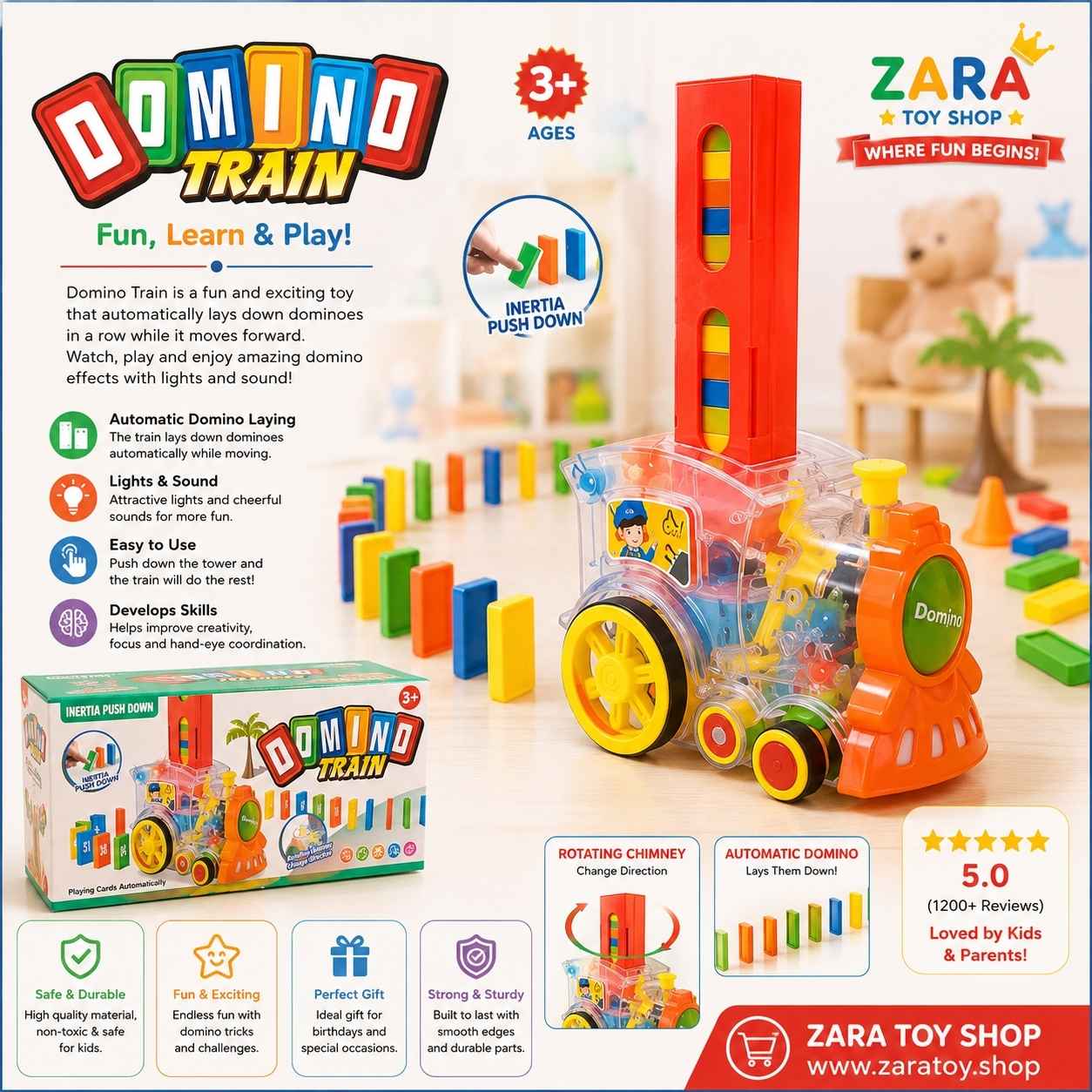 Automatic Domino Train Set with Lights & Sound