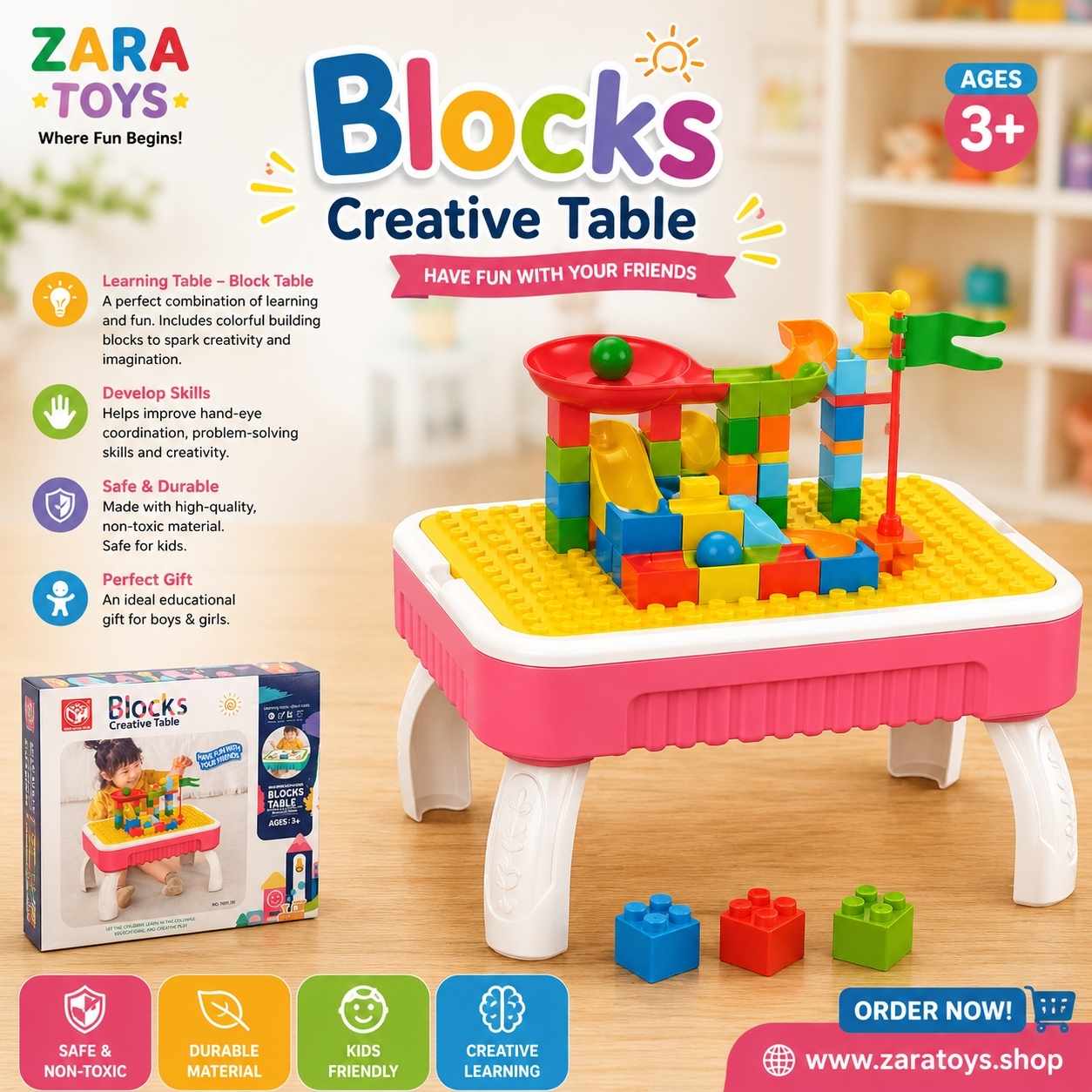 Kids Blocks Creative Table Building Set – Educational Learning Toy (3+ Years)