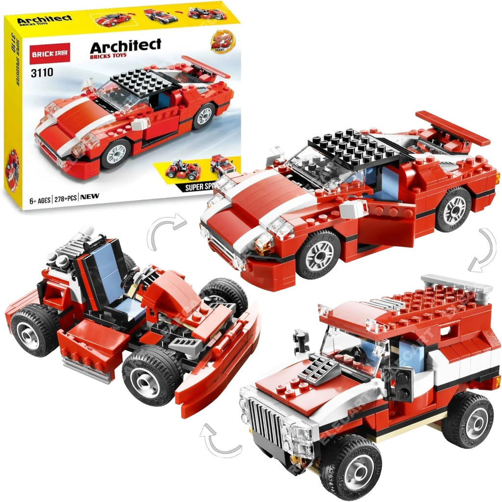 Architect Bricks Toys Super Speedster Building Blocks – 23 in 1 Car Set (278+ PCS)