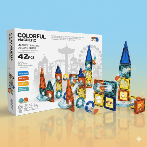 Colorful Magnetic Pipeline Building Blocks 42 Pcs – STEM Marble Run Construction Set