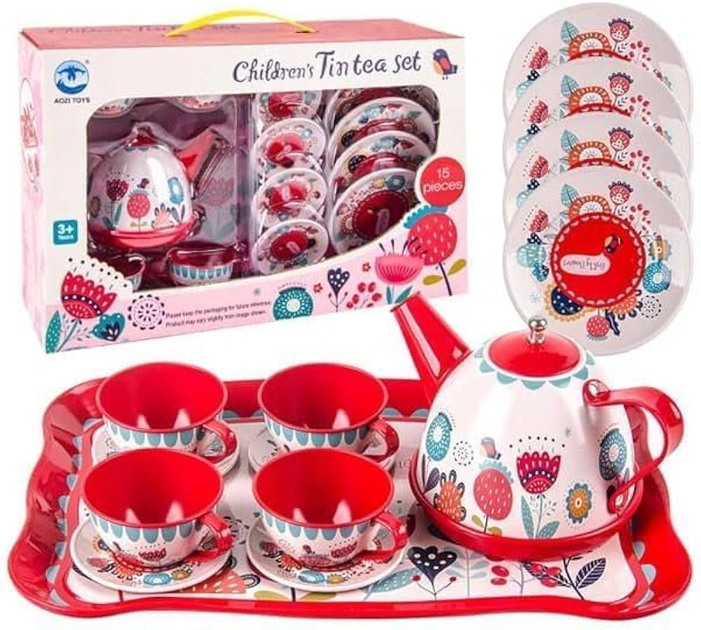 Kids Metal Tea Set – Pretend Play Kitchen Tea Party Set