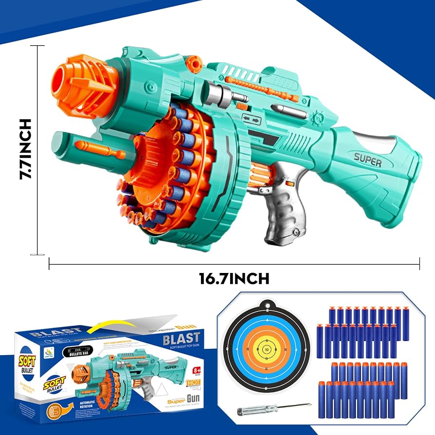 Blast Automatic Soft Bullet Gun – Rotating Drum Foam Dart Blaster