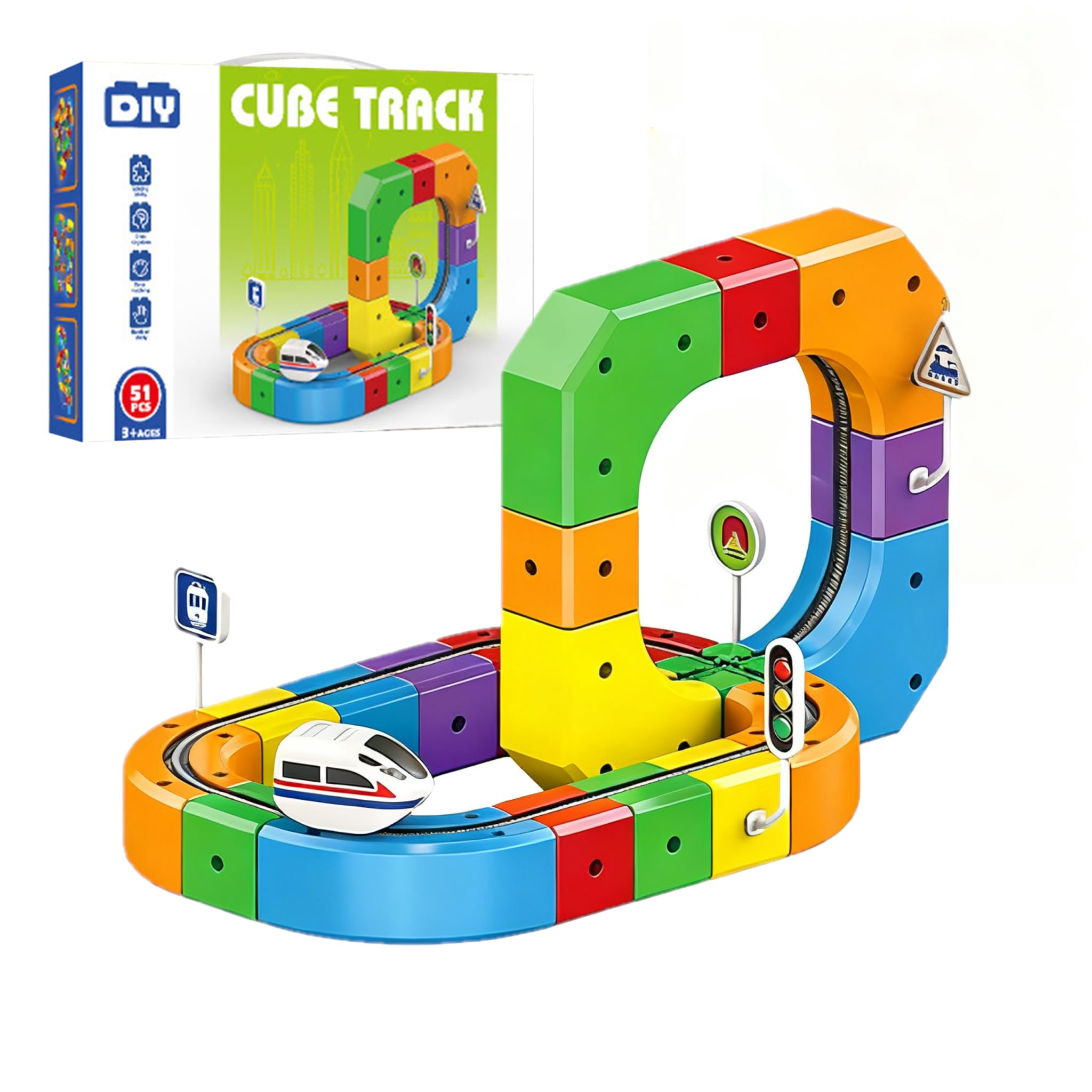 DIY Cube Track Magic Rail Set – 51 Pieces Educational Train Track Toy for Kids