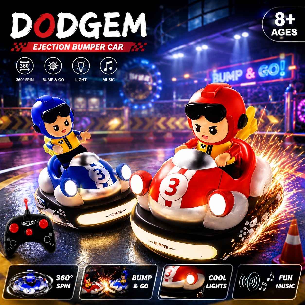 RC Dodgem Bumper Car Battle Set with Lights & Music