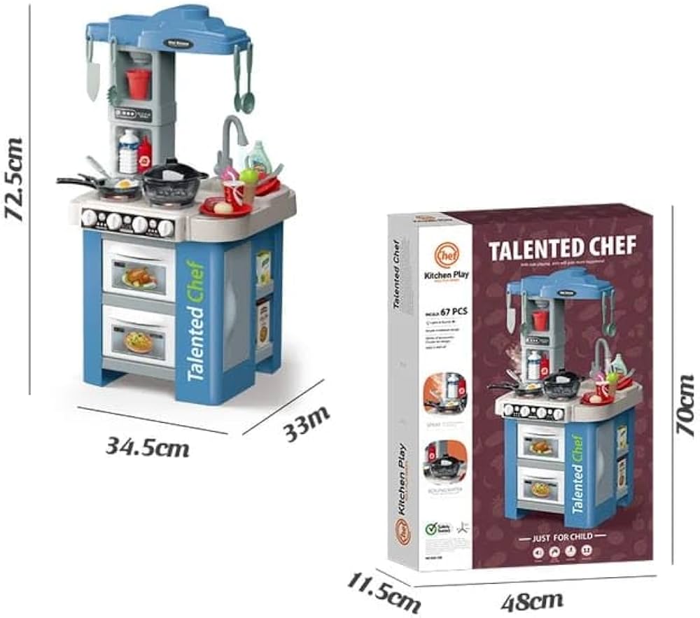 Talented Chef Kids Kitchen Play Set – 67 Pcs Cooking Toy Set with Light, Sound & Water Spray