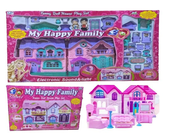 My Happy Family Doll House Play Set – Electronic Sound & Light Dollhouse with Furniture