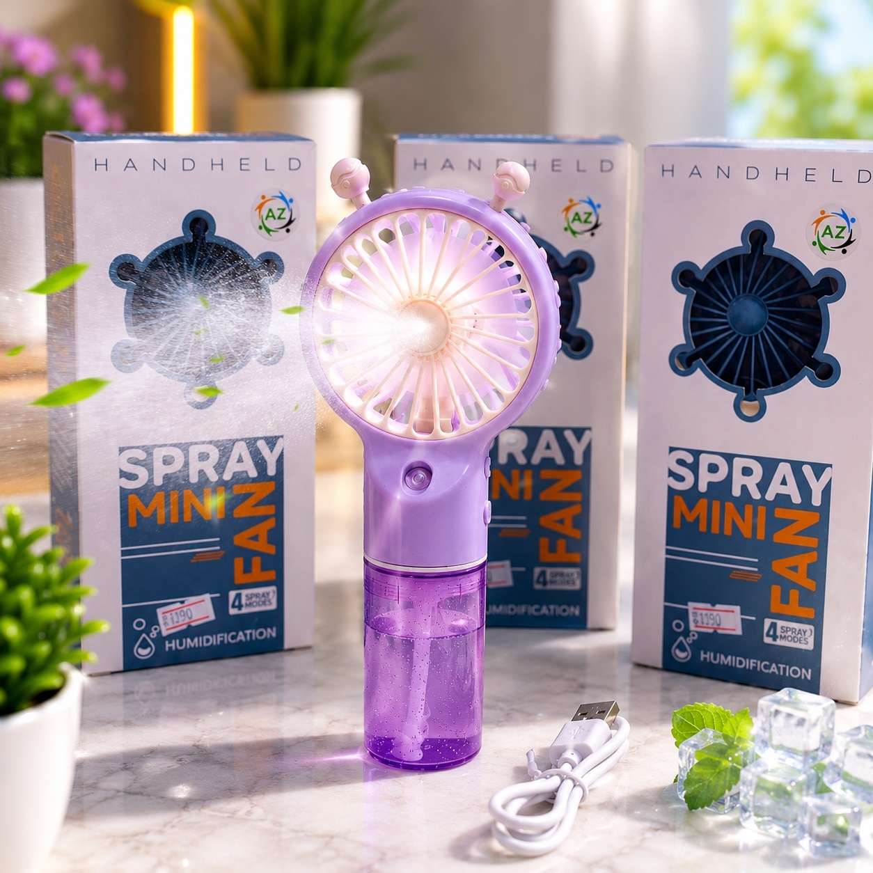 Cute Mist Spray Handheld USB Rechargeable Fan