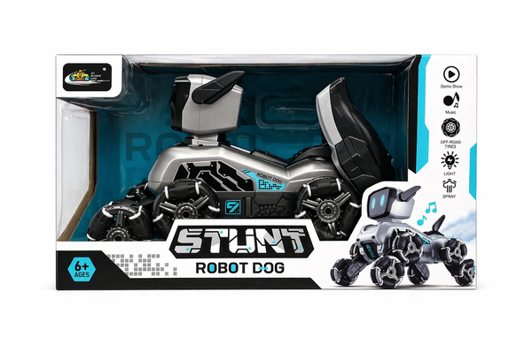 Stunt Robot Dog – Smart Walking Robot with Lights, Music & Spray Effect