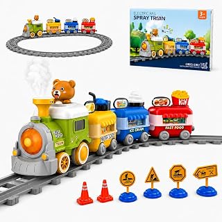 Brown Bear Food Train Electric Steam Train with Lights, Music & Track