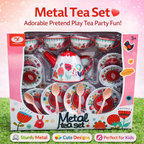 Kids Metal Tea Set Pretend Play Kitchen Tea Party Set
