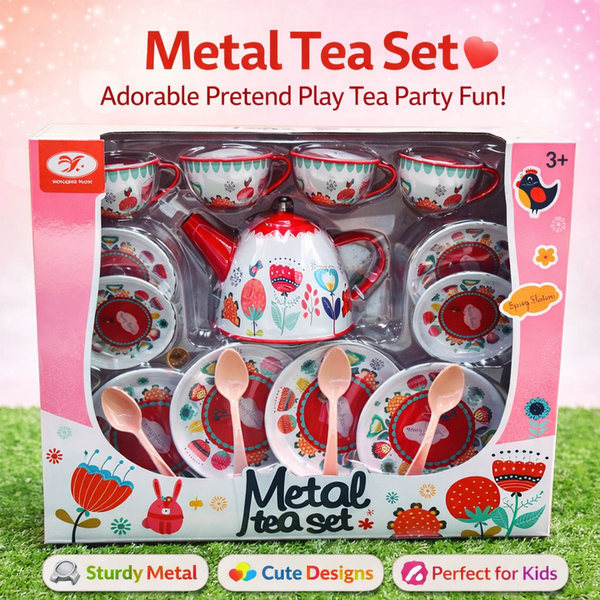Kids Metal Tea Set Pretend Play Kitchen Tea Party Set