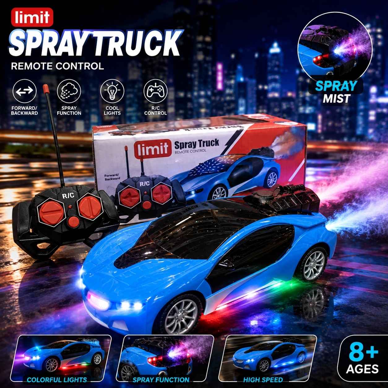 RC Spray Mist Sports Car with LED Lights