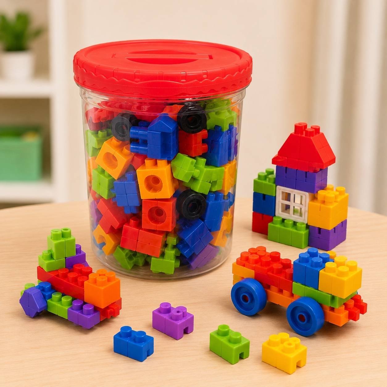 55 Pieces Colorful Building Blocks Bucket Set for Kids