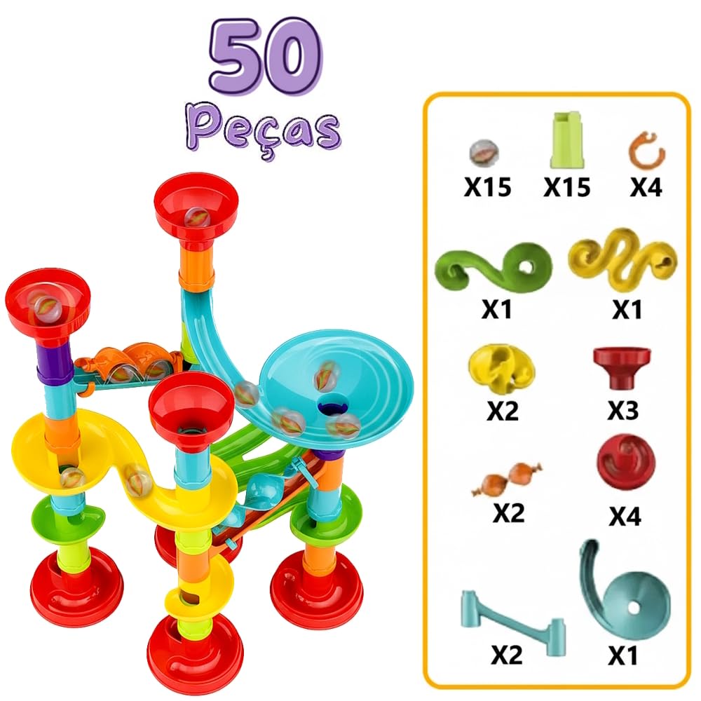 50 PCS Marble Run Building Track Set – STEM Construction Toy for Kids