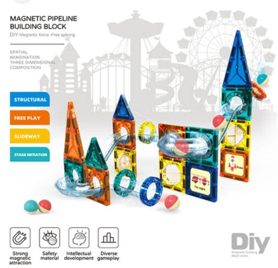 Colorful Magnetic Pipeline Building Blocks 42 Pcs – STEM Marble Run Construction Set