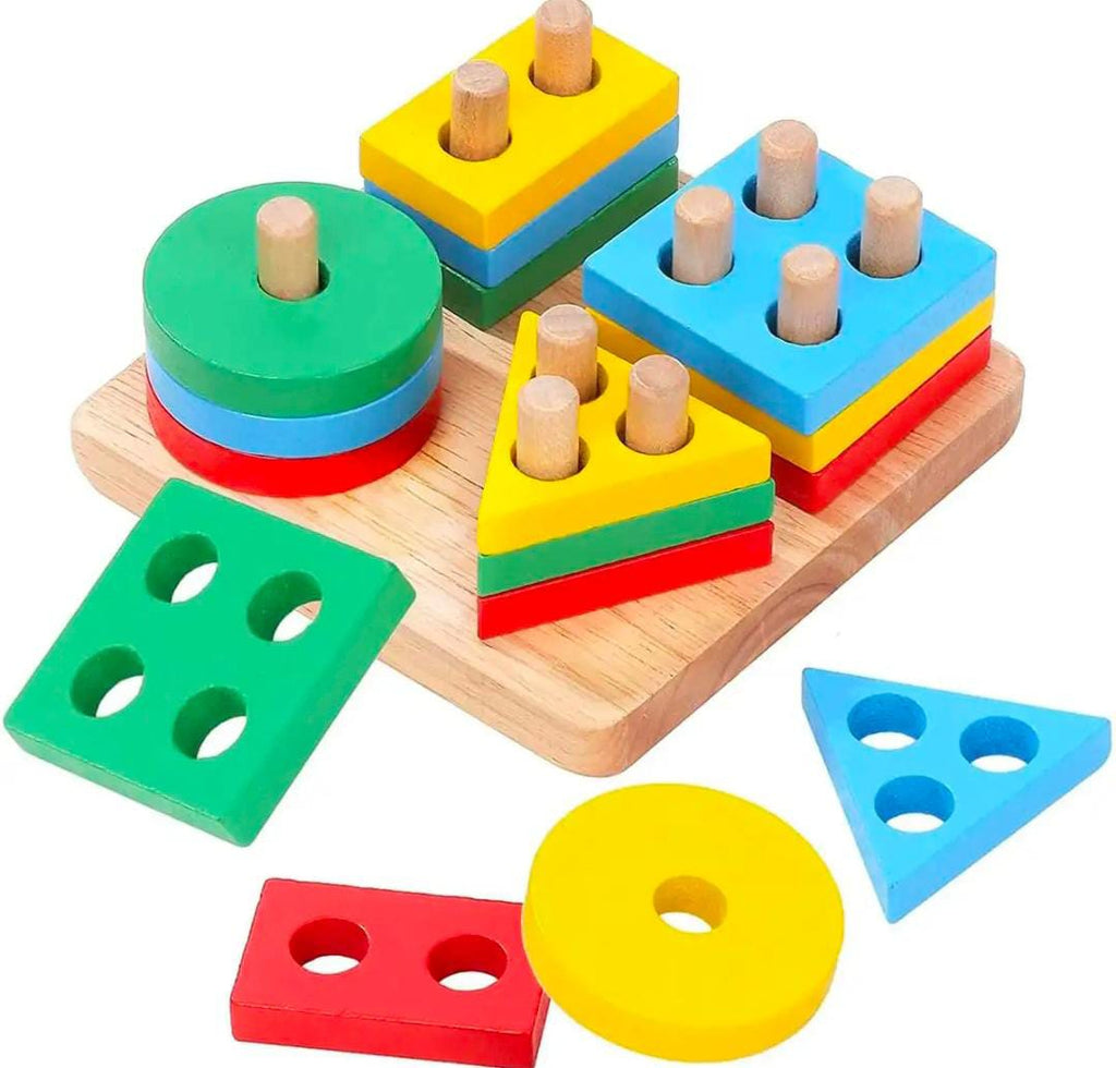 Wooden Shape Sorting & Stacking Puzzle – Montessori Educational Learning Toy