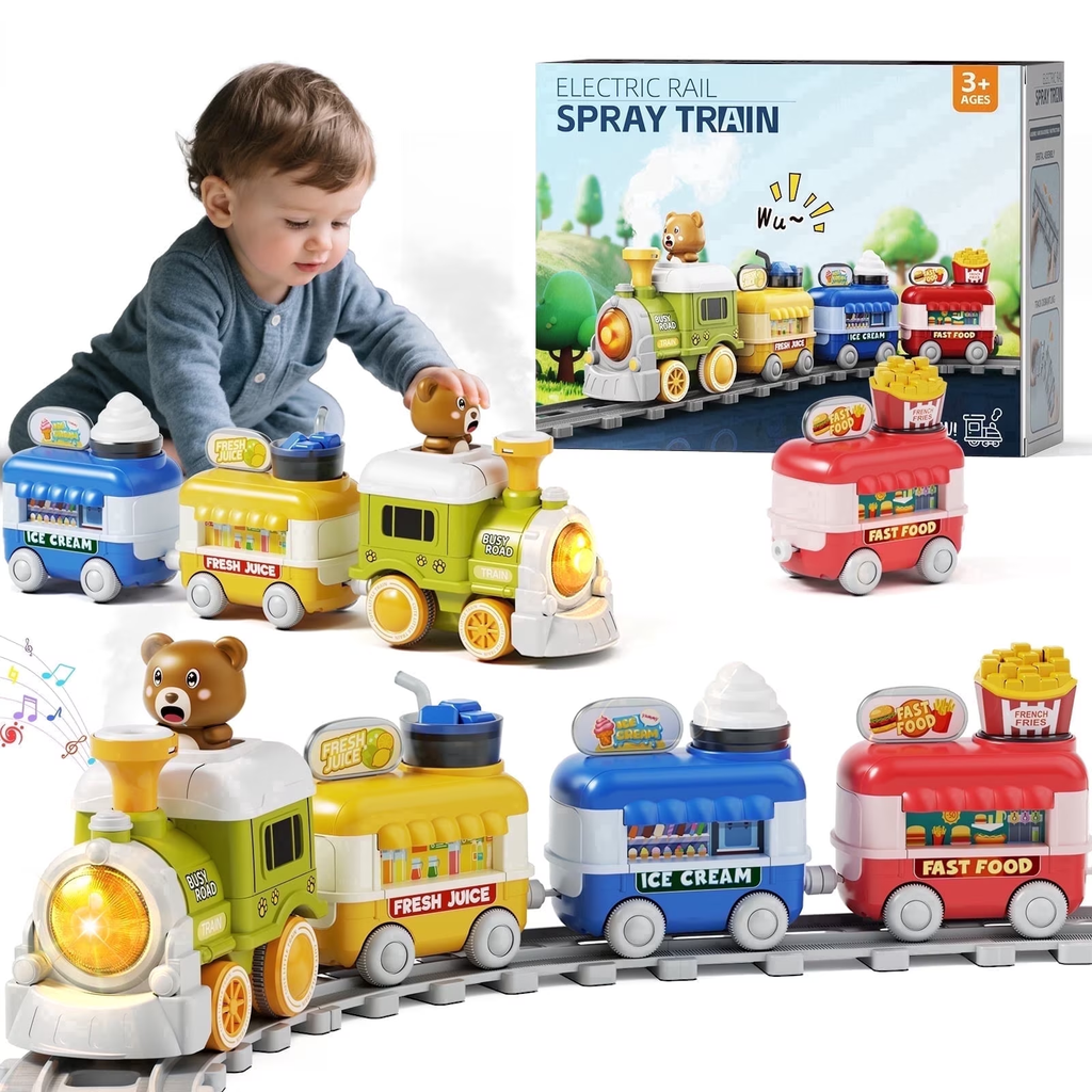 Brown Bear Food Train Electric Steam Train with Lights, Music & Track
