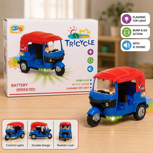 Battery Operated Tricycle Rickshaw Toy with Lights & Sound