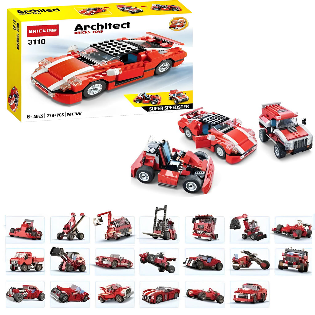 Architect Bricks Toys Super Speedster Building Blocks – 23 in 1 Car Set (278+ PCS)