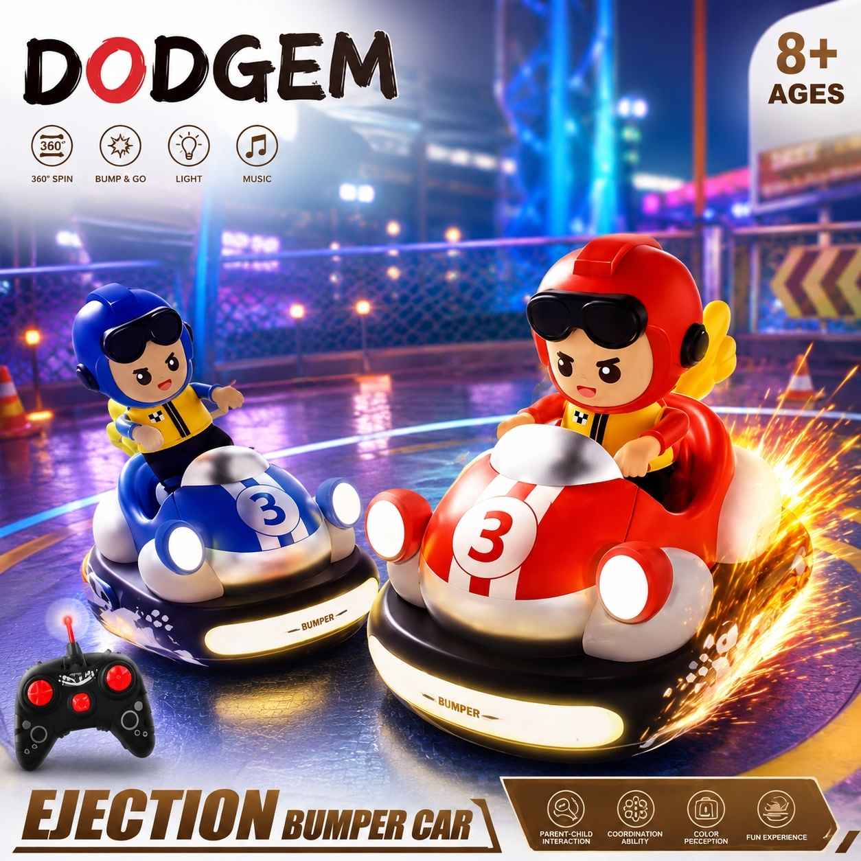 RC Dodgem Bumper Car Battle Set with Lights & Music