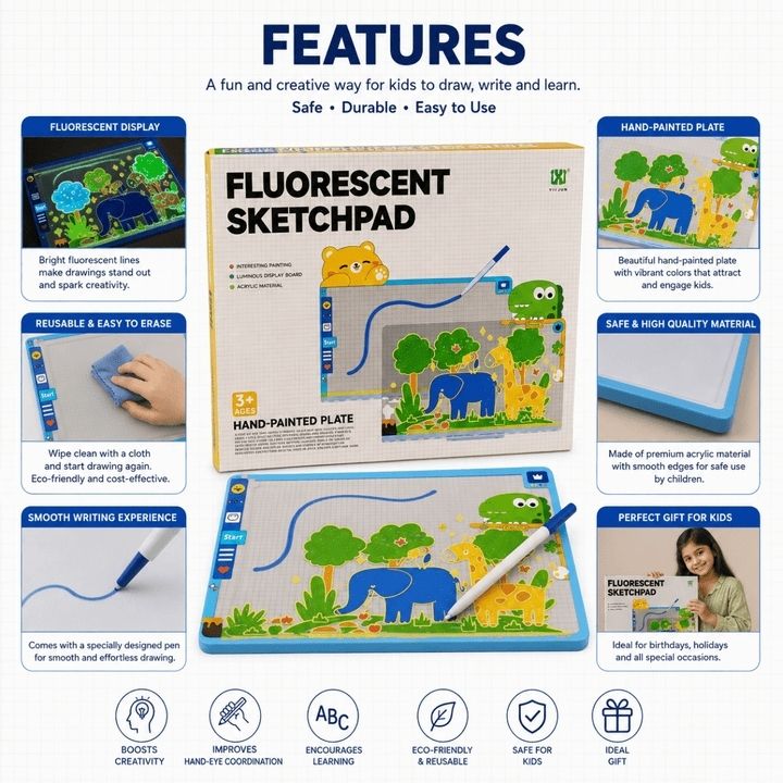 Fluorescent Sketch Pad for Kids – Reusable Magic Drawing Board