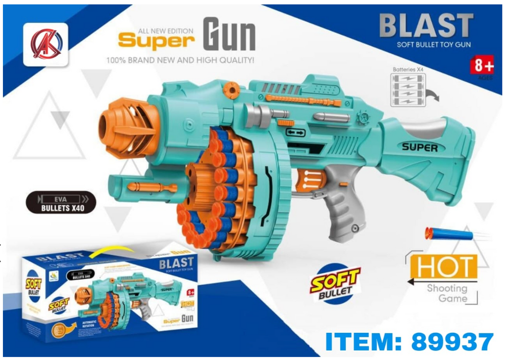 Blast Automatic Soft Bullet Gun – Rotating Drum Foam Dart Blaster