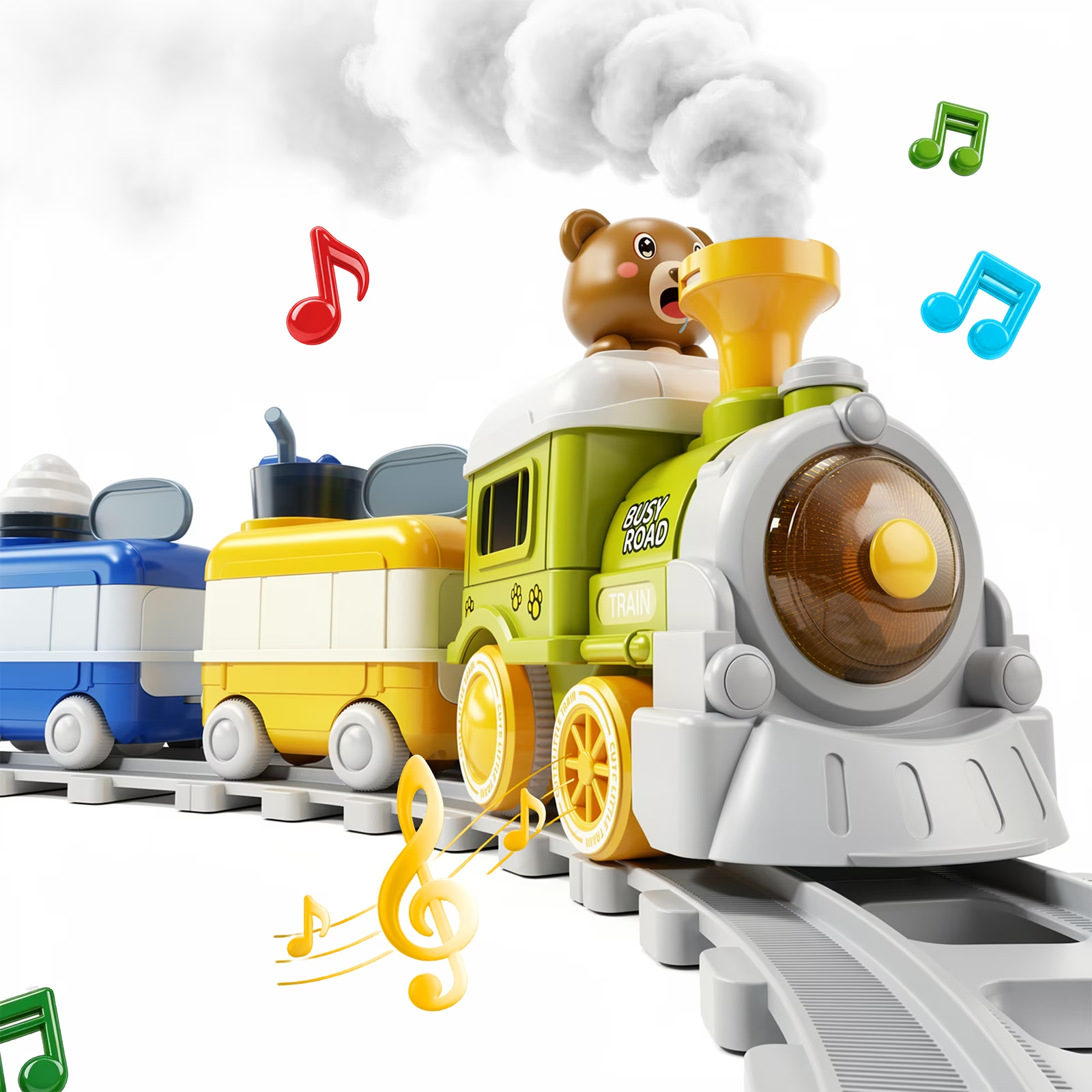 Brown Bear Food Train Electric Steam Train with Lights, Music & Track