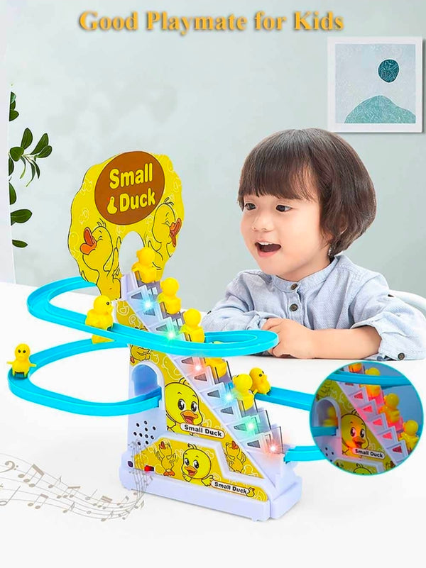 Small Duck Climbing Stairs Track Toy with Music & Lights