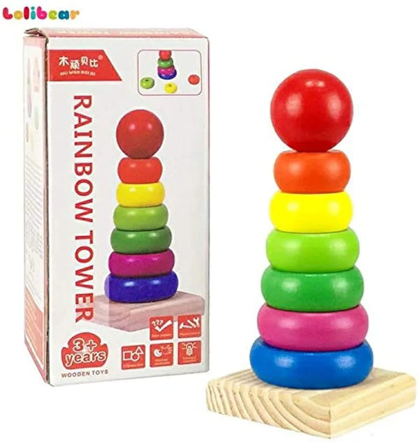 Wooden Rainbow Stacking Tower Montessori Educational