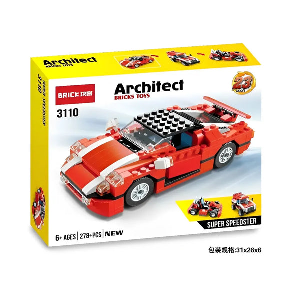 Architect Bricks Toys Super Speedster Building Blocks – 23 in 1 Car Set (278+ PCS)