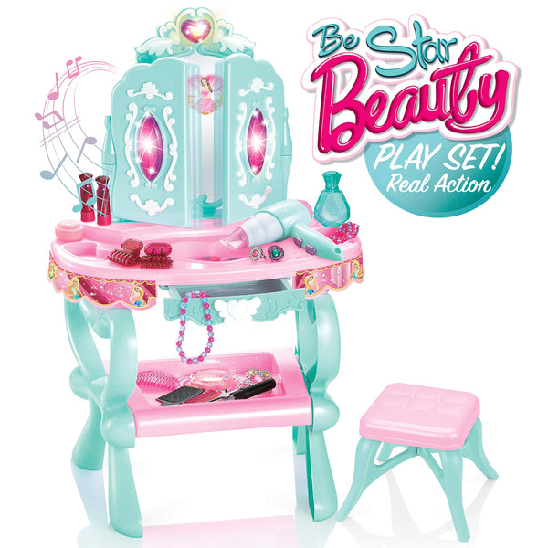 Be Star Beauty Play Set – Kids Princess Dressing Table with Mirror & Stool