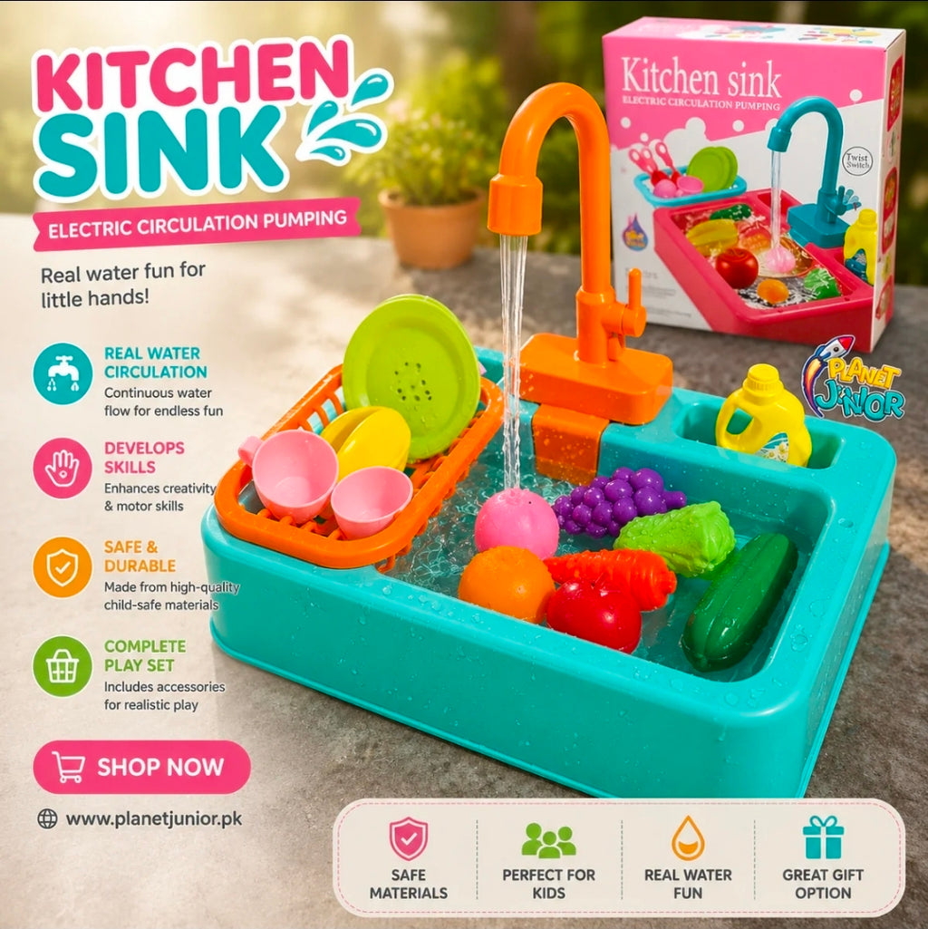 Kids Kitchen Sink Play Set with Real Water Circulation