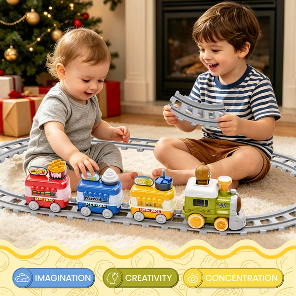 Brown Bear Food Train Electric Steam Train with Lights, Music & Track